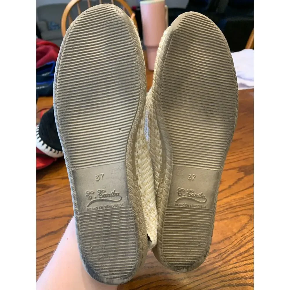 Beige Boho Eye Alpargata Slip On Espadrille Handmade Venezuela Size EU 37 US 6